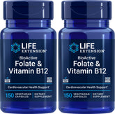 Life Extension BioActive Folate & Vitamin B12 Capsules 150 count front view
