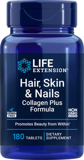 Life Extension Hair, Skin & Nails Collagen Plus Formula 180 Tablets front view