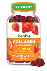 Lifeable Collagen Peptides Gummies bottle front view with strawberry flavour