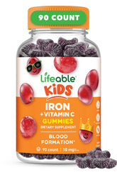 Lifeable Iron Gummies for Kids bottle front view with grape flavour