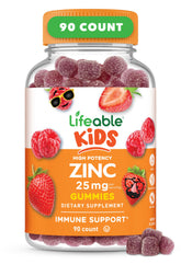 Lifeable Zinc Gummies 25mg bottle front view with berry flavour