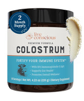 Live Conscious Colostrum Powder front view packaging