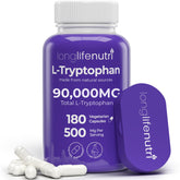 LongLifeNutri L-Tryptophan 500mg 180 Veggie Capsules front view