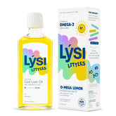 LYSI Cod Liver Oil for Kids bottle front view with lemon flavour