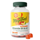 MegaFood Vitamin D3 & K2 Gummies bottle front view with peach flavour