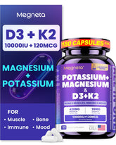 MEGNETA Vitamin D3 K2 Magnesium Potassium Supplement front view