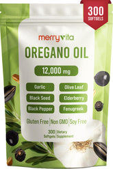 MERRY VITA Oregano Supplement front view with 7 botanicals