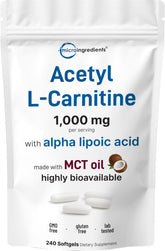Micro Ingredients Acetyl L-Carnitine 240 softgels front view