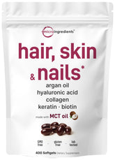 Micro Ingredients Hair, Skin & Nails Softgel Supplement 400 count front view