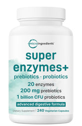 Micro Ingredients Super Enzymes+ bottle front view with 240 capsules