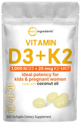 Micro Ingredients Vitamin D3 + K2 coconut oil softgels front view