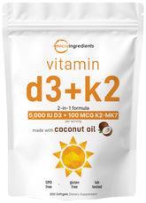 Micro Ingredients Vitamin D3 K2 softgels front view with packaging
