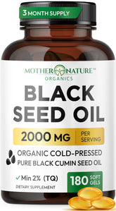 Mother Nature Organics Black Seed Oil Softgels 180 count bottle front view