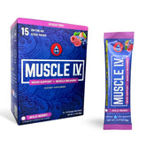 Muscle I.V. Mood Support + Muscle use powder packets front view
