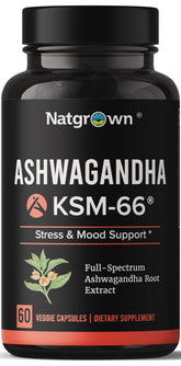 Natgrown Ashwagandha KSM-66 Supplement 600mg front view