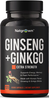 Natgrown Ginkgo Biloba & Panax Ginseng supplement bottle front view
