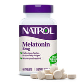 Natrol Melatonin 5 mg Tablets front view, 60 count bottle