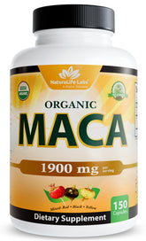 NaturaLife Labs Organic Maca Root Supplement 150 capsules bottle front view