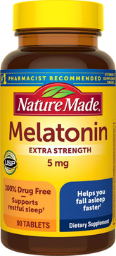 Nature Made Melatonin 5mg Extra Strength Sleep Supplement 90 Tablets front view
