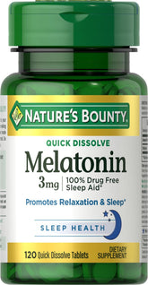 Nature's Bounty Melatonin 3mg Quick Dissolve Tablets front view with packaging