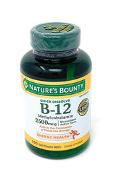 Nature's Bounty Vitamin B-12 2500 mcg front view of packaging