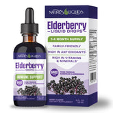 Nature's Liquids Elderberry Drops front view with packaging