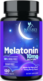 Nature's Nutrition Melatonin Sleep Supplement 10mg 120 chewable tablets front view