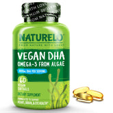 NATURELO Vegan DHA Supplement 110g front view with softgels