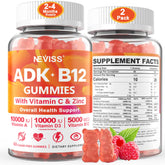 NEVISS Vitamin ADK with B12 Gummies front view, raspberry flavour