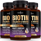 NEW AGE Biotin with Hyaluronic Acid, Collagen & Keratin supplement front view
