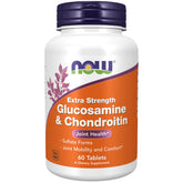 NOW Foods Extra Strength Glucosamine & Chondroitin 750mg/600mg Tablets front view