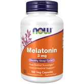 Now Foods Melatonin 3mg Capsules 180 Count front view