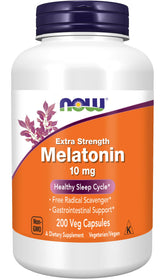 NOW Foods Melatonin Extra Strength 10 mg 200 Veg Capsules front view