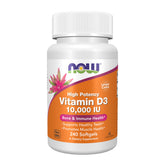 NOW Foods Vitamin D3 10,000 IU 240 Liquid Softgels front view