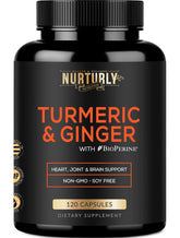 NURTURLY Turmeric Curcumin with Ginger capsules front view