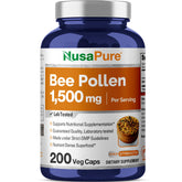 NusaPure Bee Pollen Powder 1500mg 200 Capsules front view