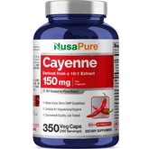 NusaPure Cayenne Pepper Capsules bottle front view with 350 capsules
