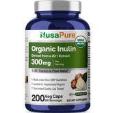 NusaPure Organic Inulin Capsules bottle front view with 200 capsules