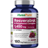 NusaPure Resveratrol Supplement 180 veggie capsules front view