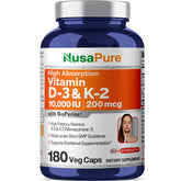 NusaPure Vitamin D3 & K2 Capsules 250mg + 200mcg bottle front view