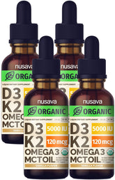 NUSAVA Liquid Vitamin D3 K2 Supplement front view with dropper