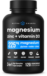 NutraChamps Magnesium Supplement 225mg front view