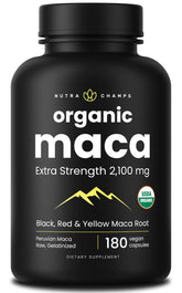 NutraChamps Organic Maca Capsules 180 count bottle front view