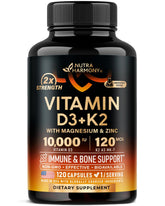 NUTRAHARMONY Vitamin D3 K2 Capsules 10,000 IU front view