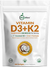 NutraVora Vitamin D3 + K2 Softgels 300 count front view