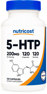 Nutricost 5-HTP Supplement 200mg 120 Vegetarian Capsules front view