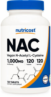 Nutricost Acetyl-L-Carnitine 1000mg 120 Tablets front view