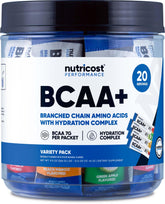 Nutricost BCAA + Hydration Supplement variety pack front view