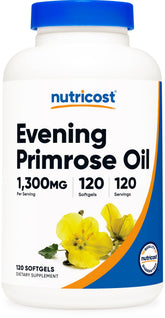 Nutricost Evening Primrose Oil 1300mg softgels front view