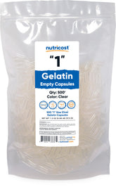Nutricost Gelatin Size 1 Empty Capsules front view with packaging